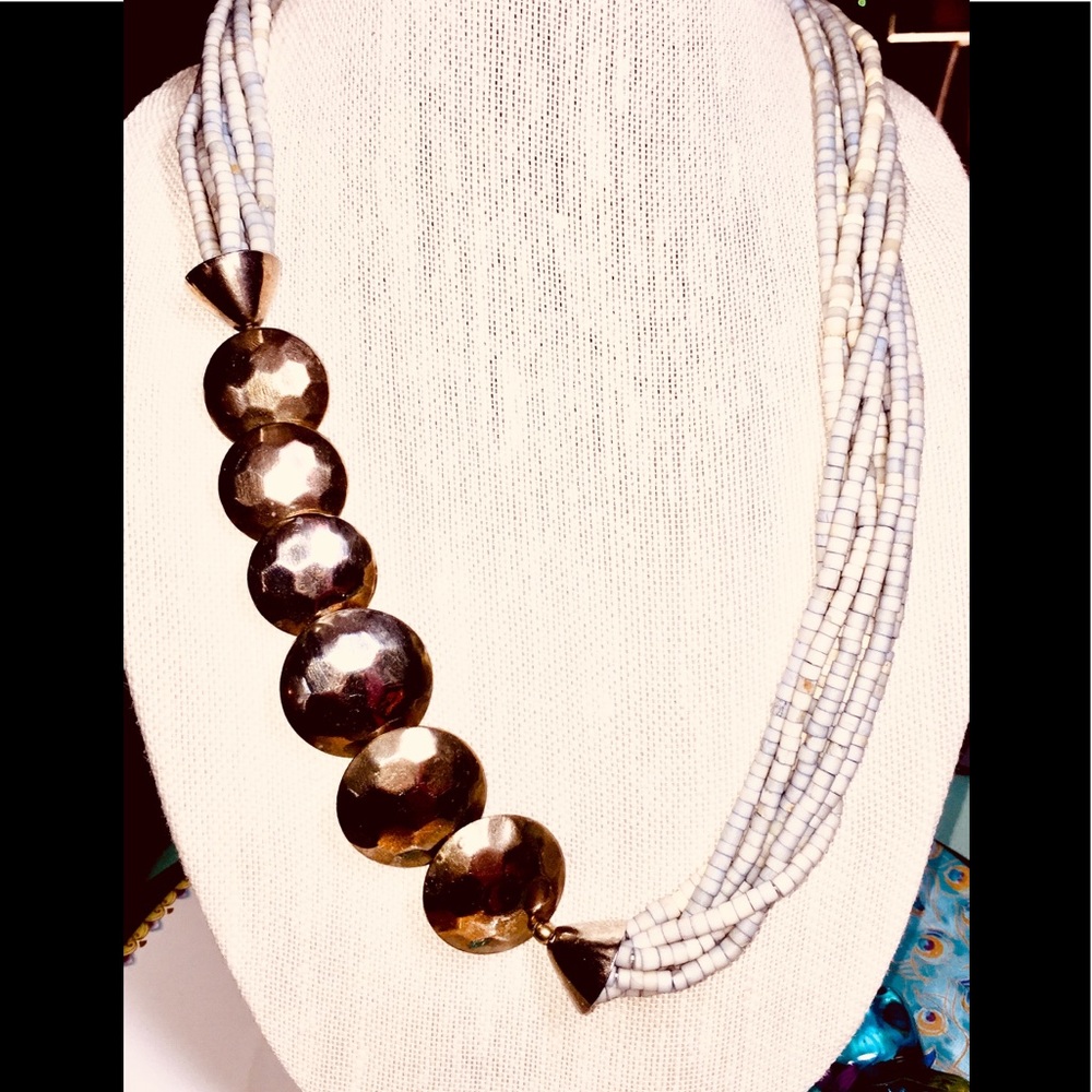 🇺🇸Vintage Stone Necklace,Gold Metal Accents